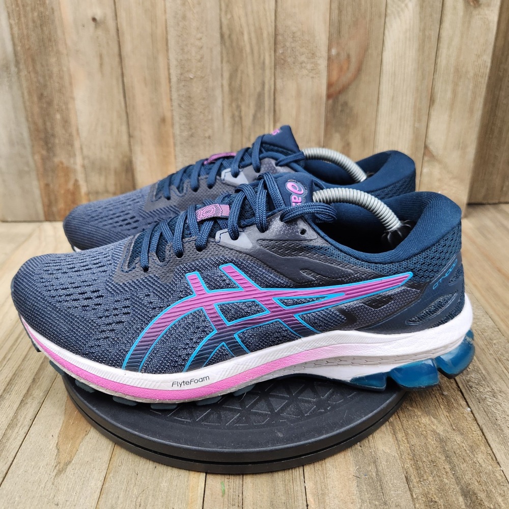 Asics GT-1000 10 Running Shoes Womens size 8 Wide Navy Blue Pink 1012A879